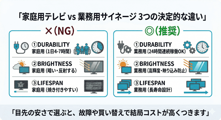 家庭用テレビVS業務用デジタルサイネージ