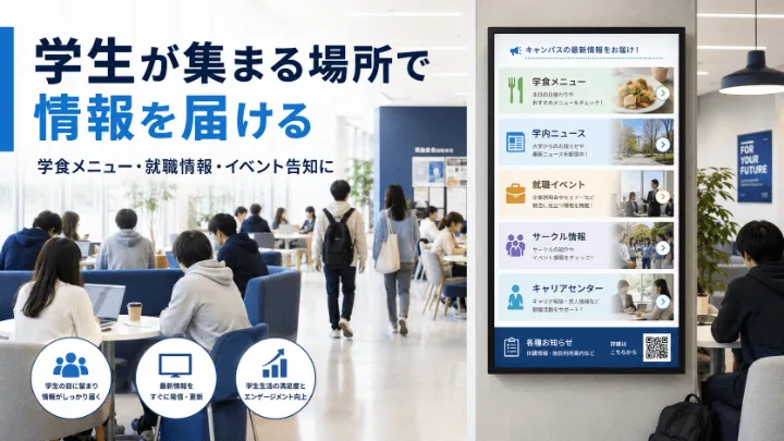 学生ラウンジや学食で情報を表示するデジタルサイネージ