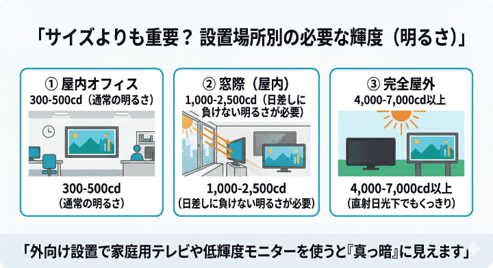 デジタルサイネージのサイズが大きくても明るさが足りない