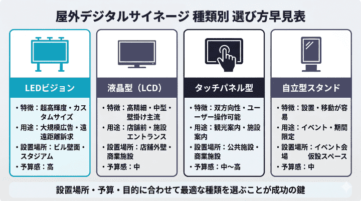 デジタルサイネージの選び方の表