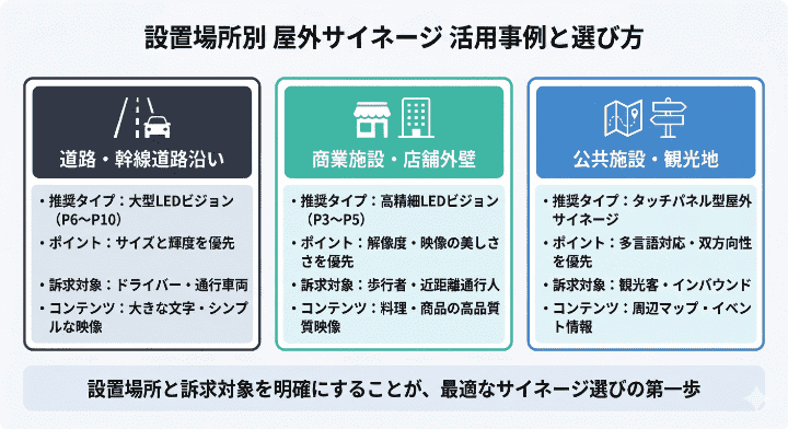 屋外デジタルサイネージの設置場所別の活用事例と選び方